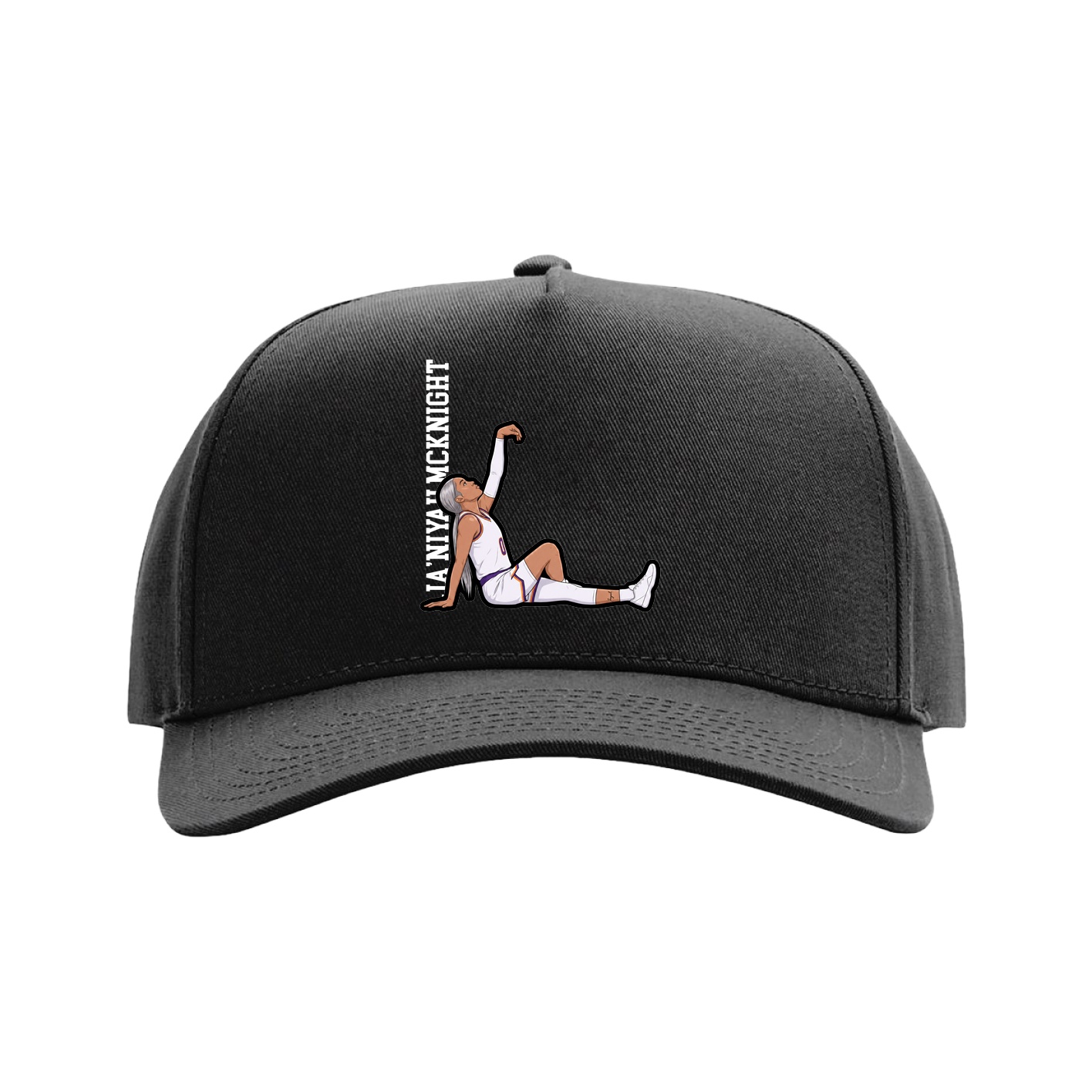 Full Fabric Five-Panel Champ Cap — Name Vertical in Black