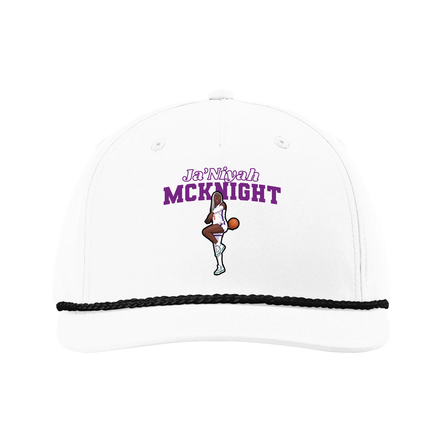Five-Panel Classic Rope Cap — Name Arch in White