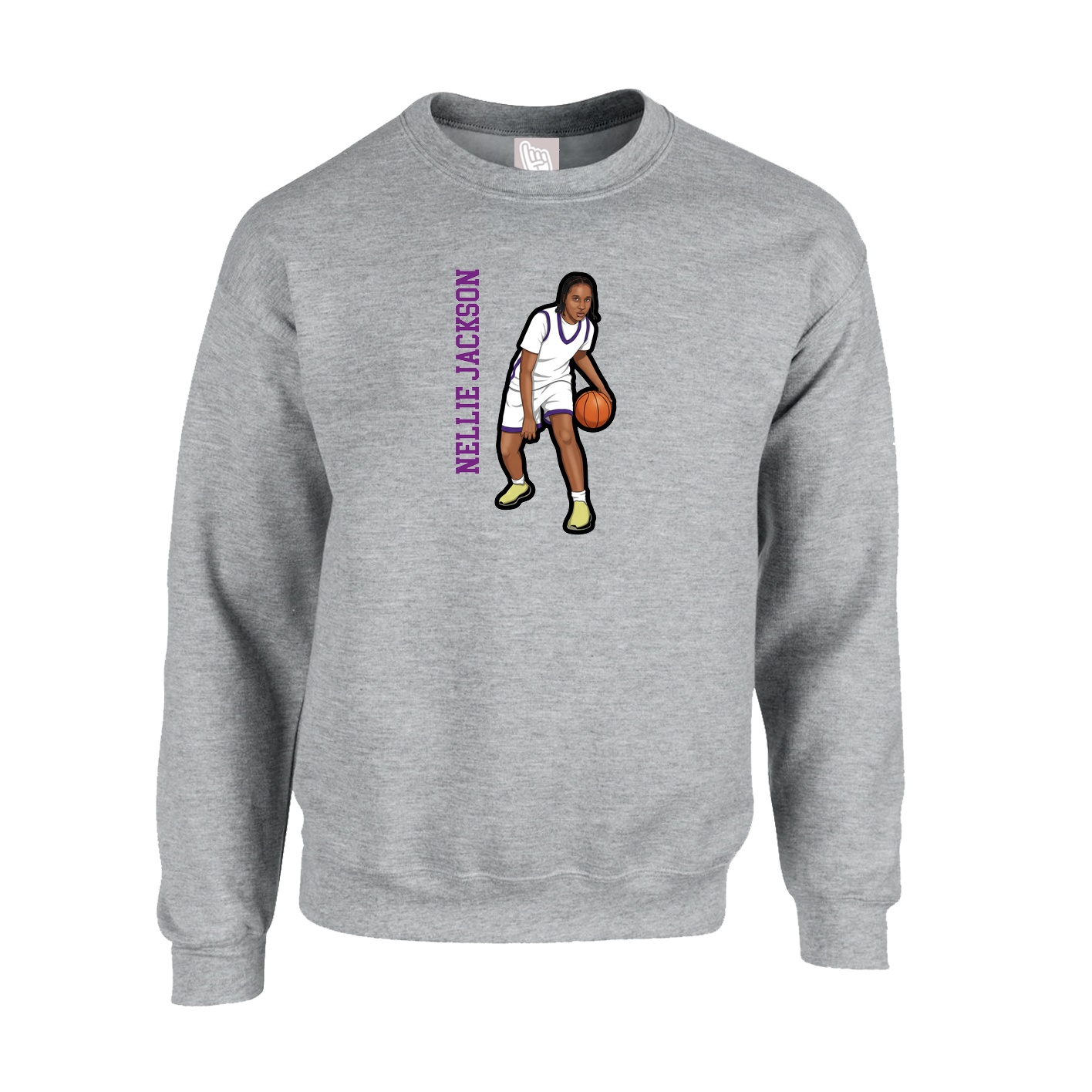 Fleece Crew — Name Vertical in Grey