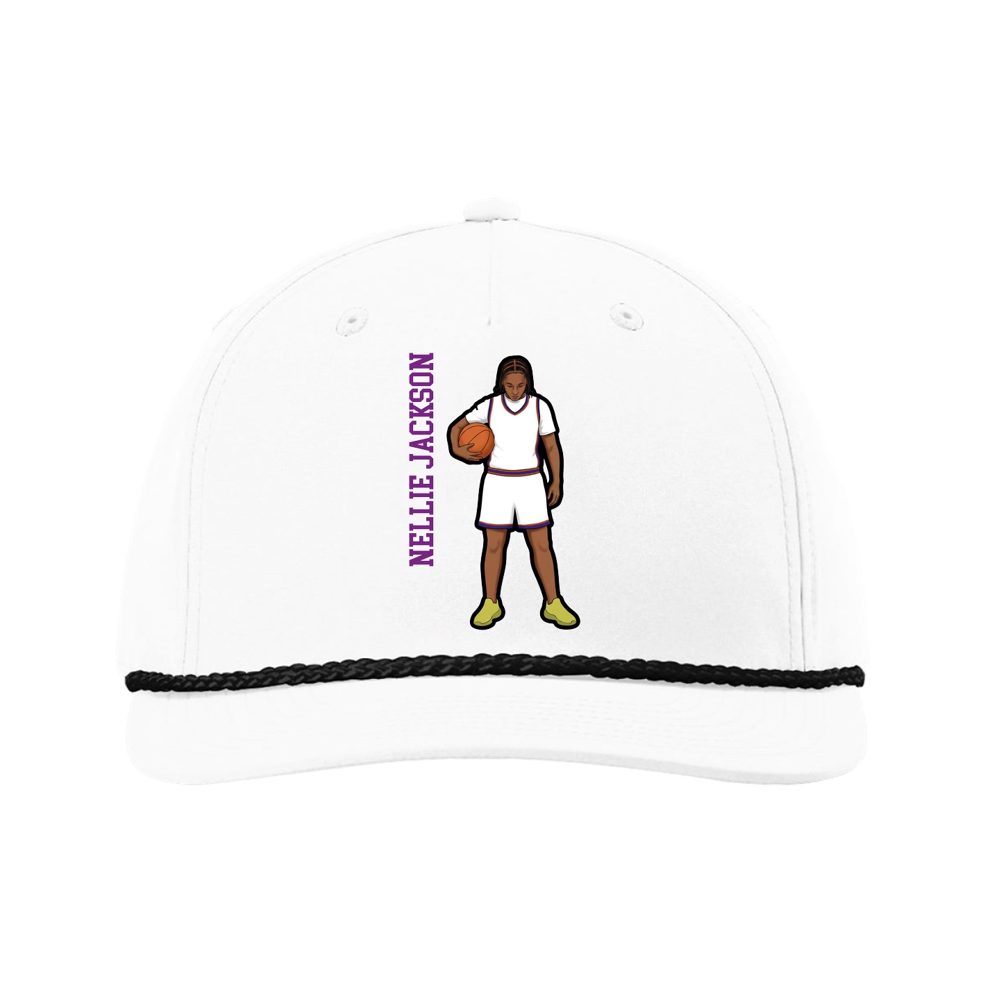Five-Panel Classic Rope Cap — Name Vertical in White