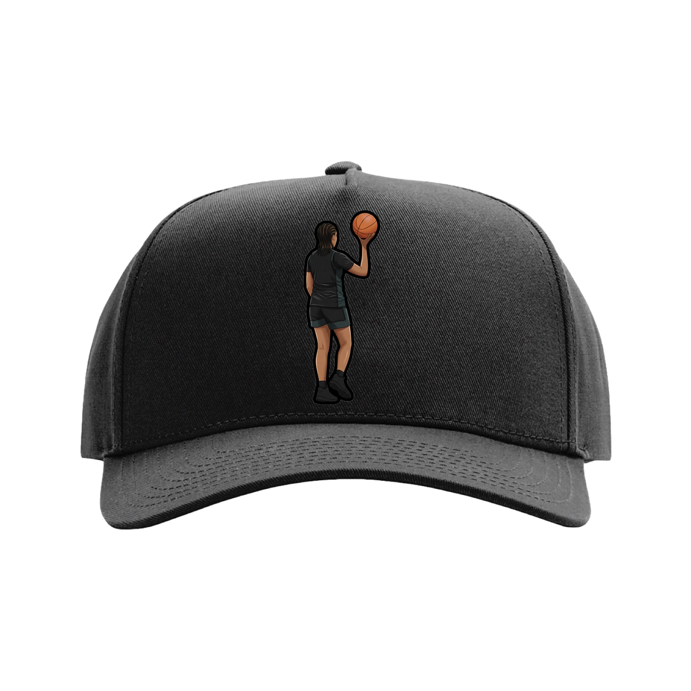 Full Fabric Five-Panel Champ Cap — Name Vertical in Black