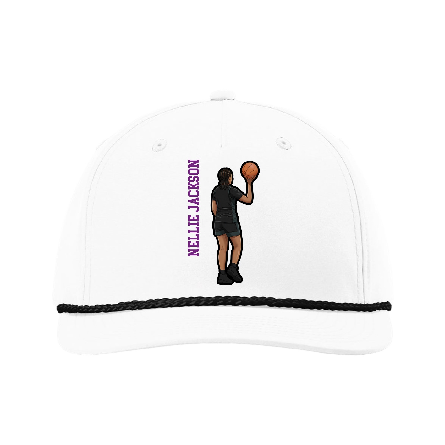 Five-Panel Classic Rope Cap — Name Vertical in White