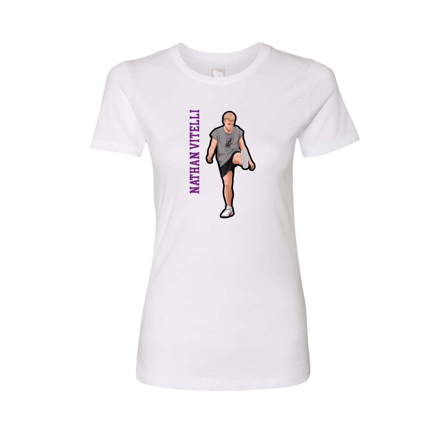 Fitted Women's Tee — Name Vertical in White