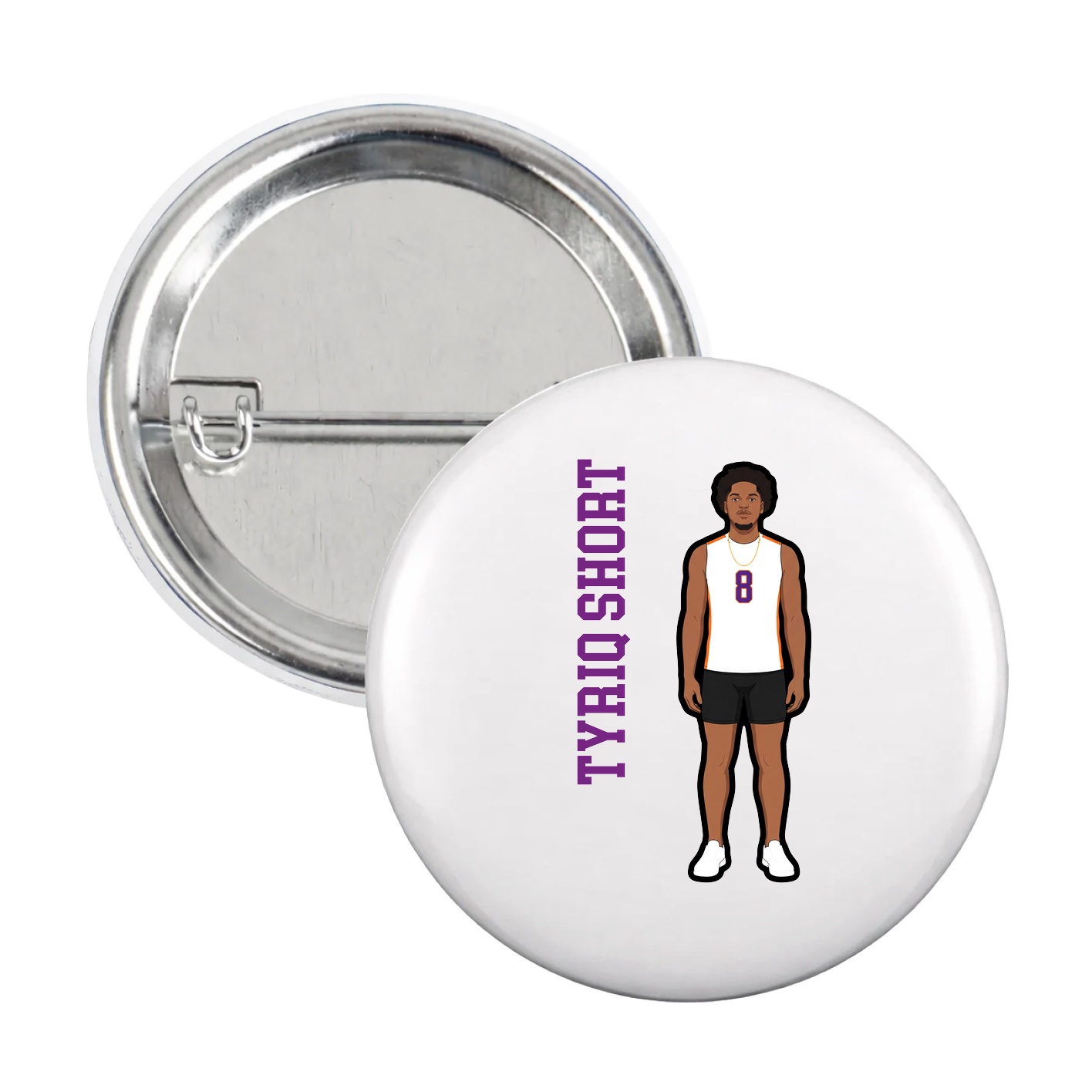 Game Day Button — Name Vertical in White