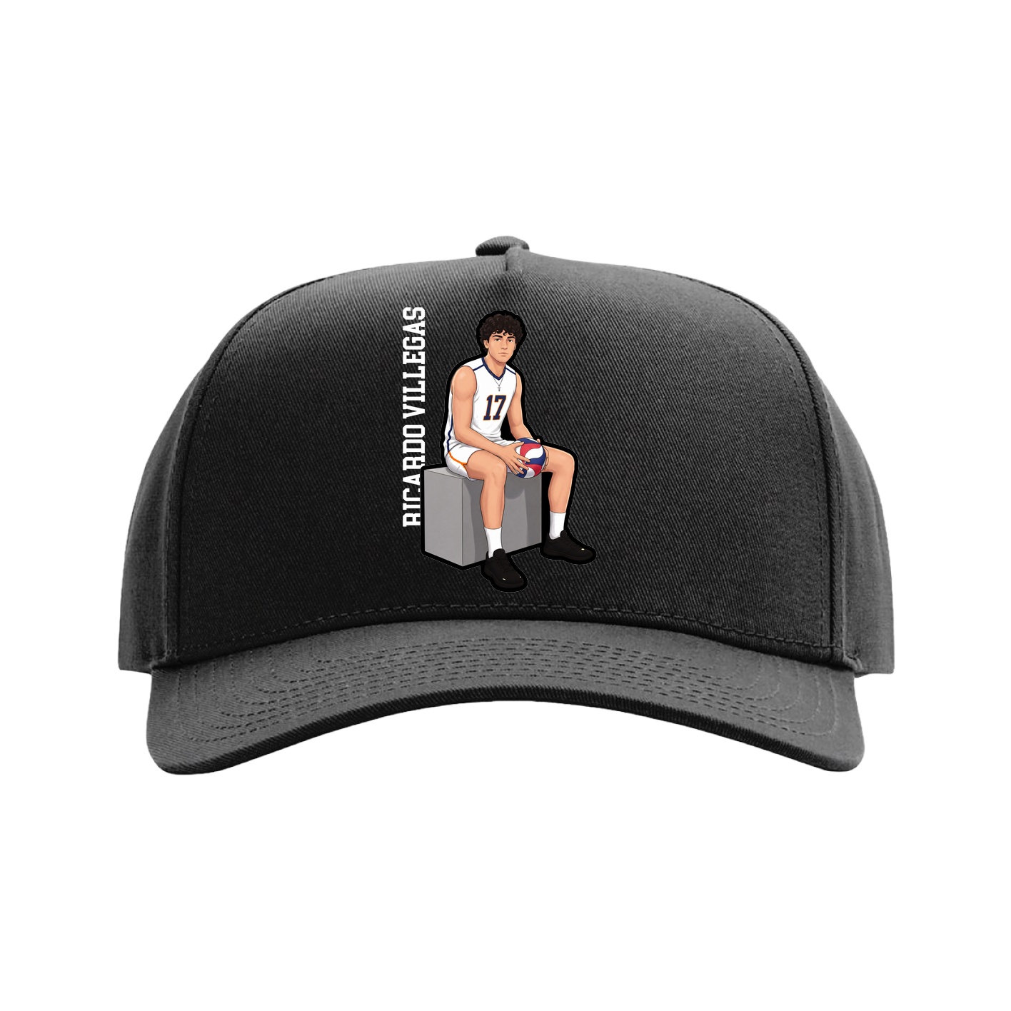 Full Fabric Five-Panel Champ Cap — Name Vertical in Black