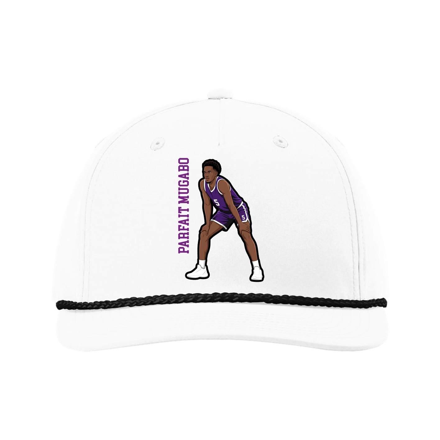Five-Panel Classic Rope Cap — Name Vertical in White
