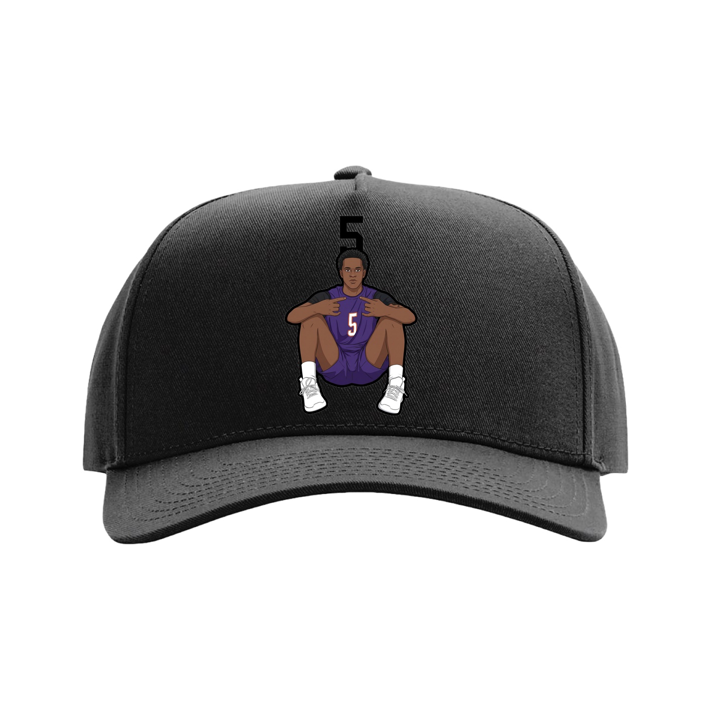 Full Fabric Five-Panel Champ Cap — Number Top in Black
