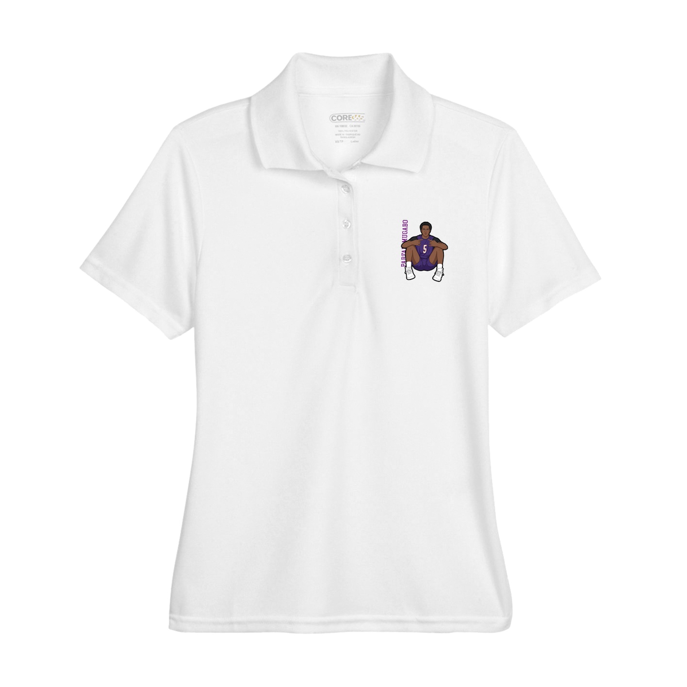 Womens Performance Polo — Name Vertical in White