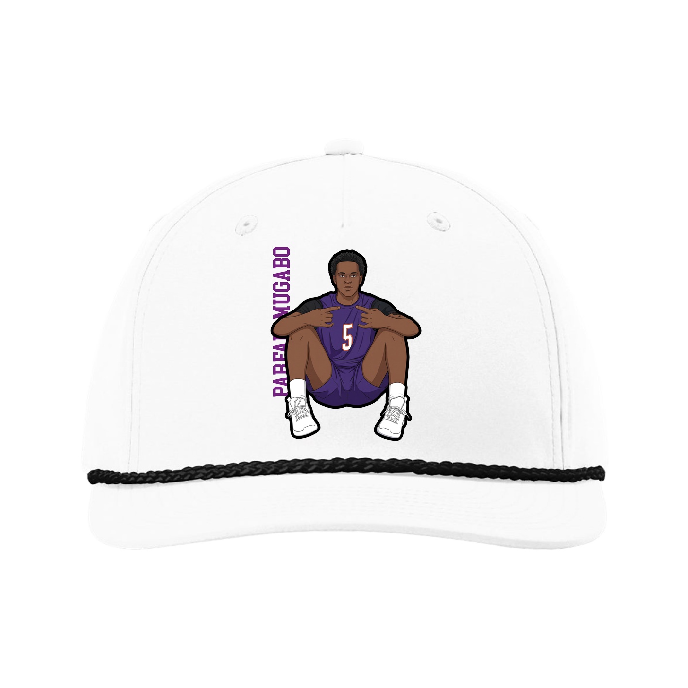 Five-Panel Classic Rope Cap — Name Vertical in White