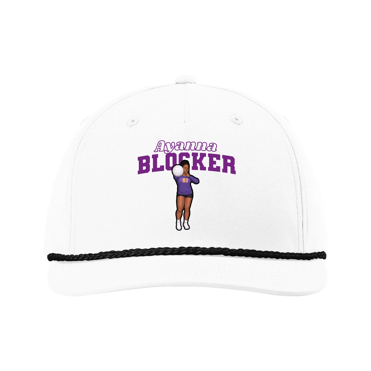 Five-Panel Classic Rope Cap — Name Arch in White