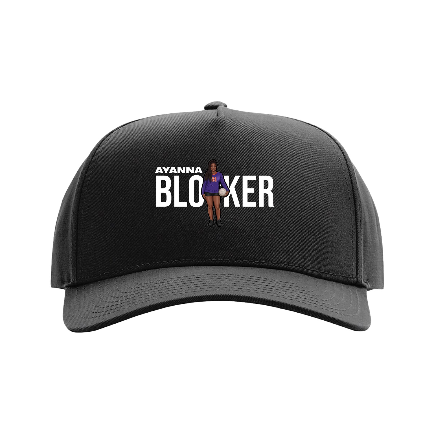 Full Fabric Five-Panel Champ Cap — Player Name in Black