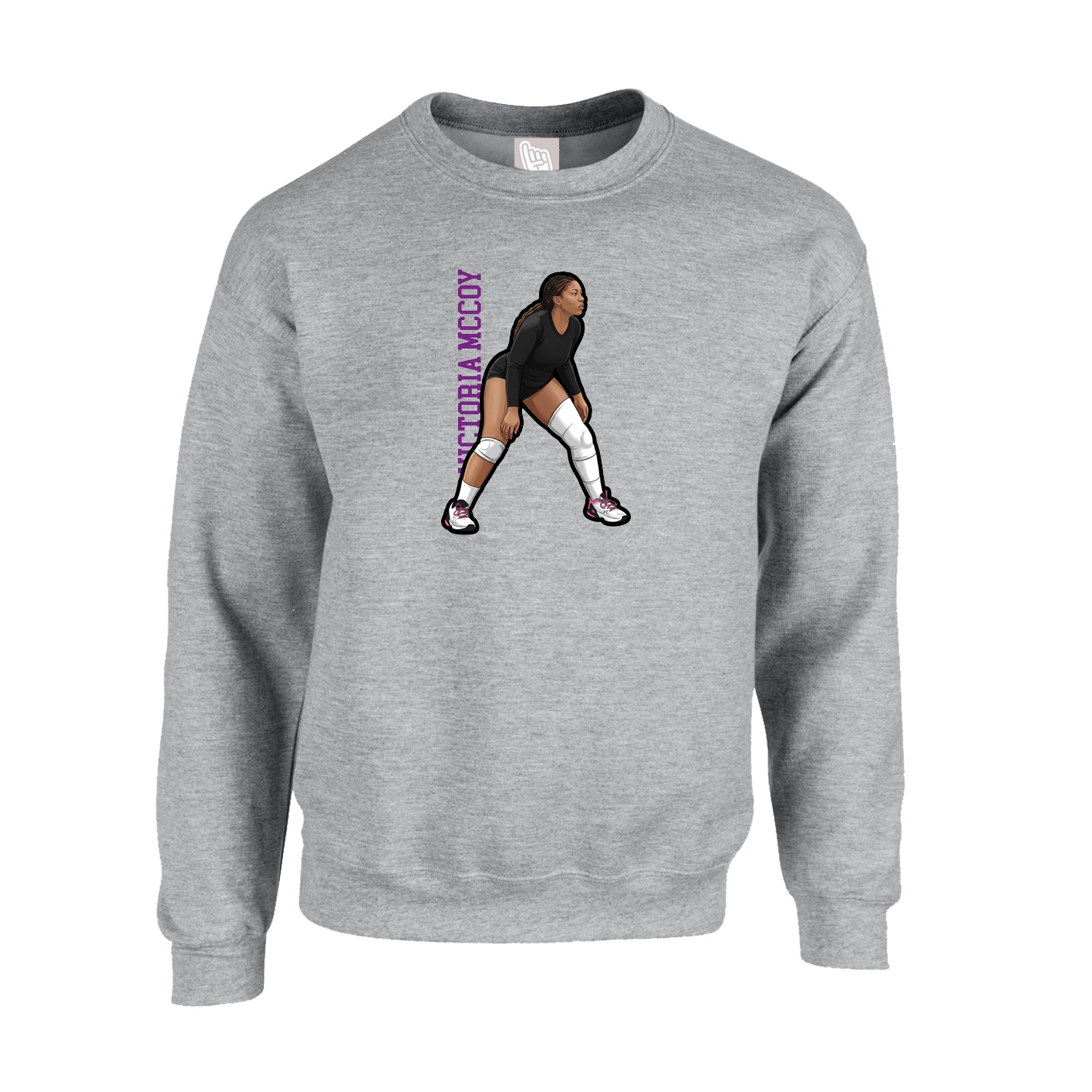 Fleece Crew — Name Vertical in Grey