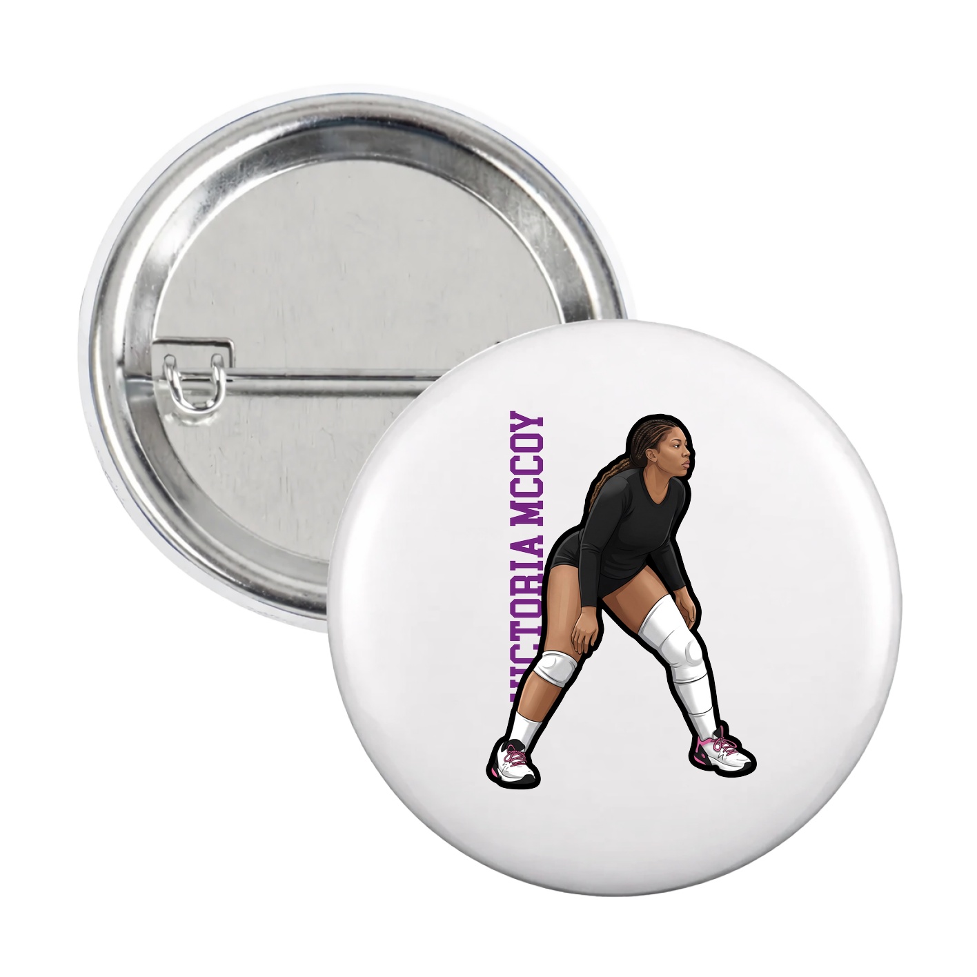 Game Day Button — Name Vertical in White