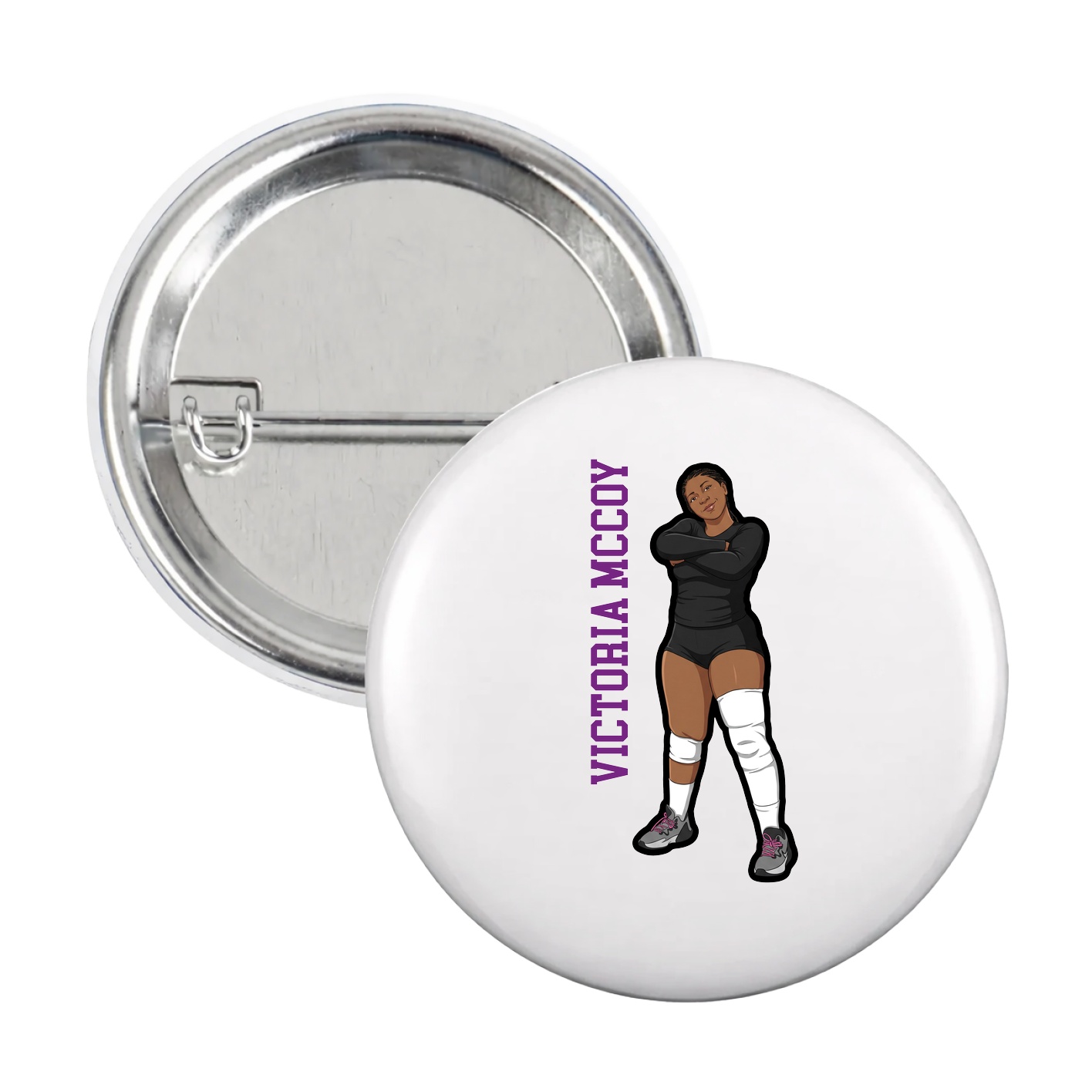 Game Day Button — Name Vertical in White