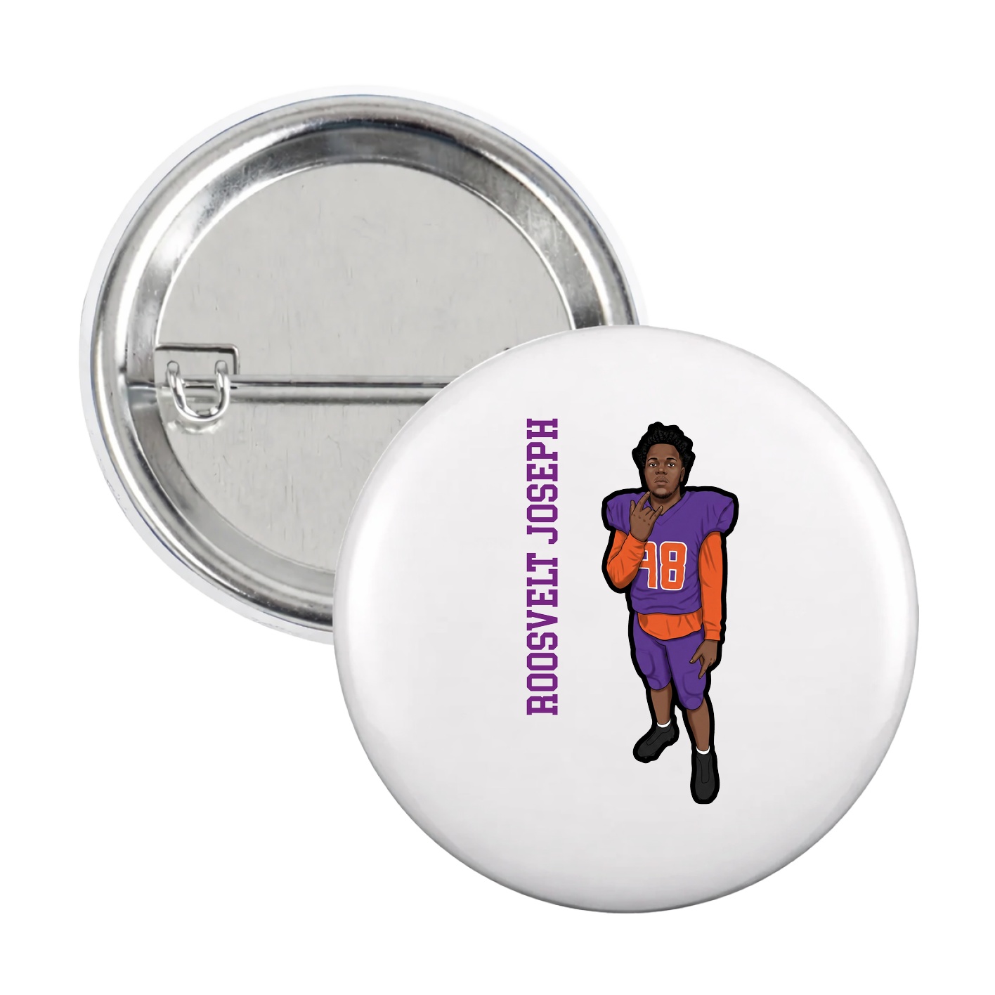 Game Day Button — Name Vertical in White