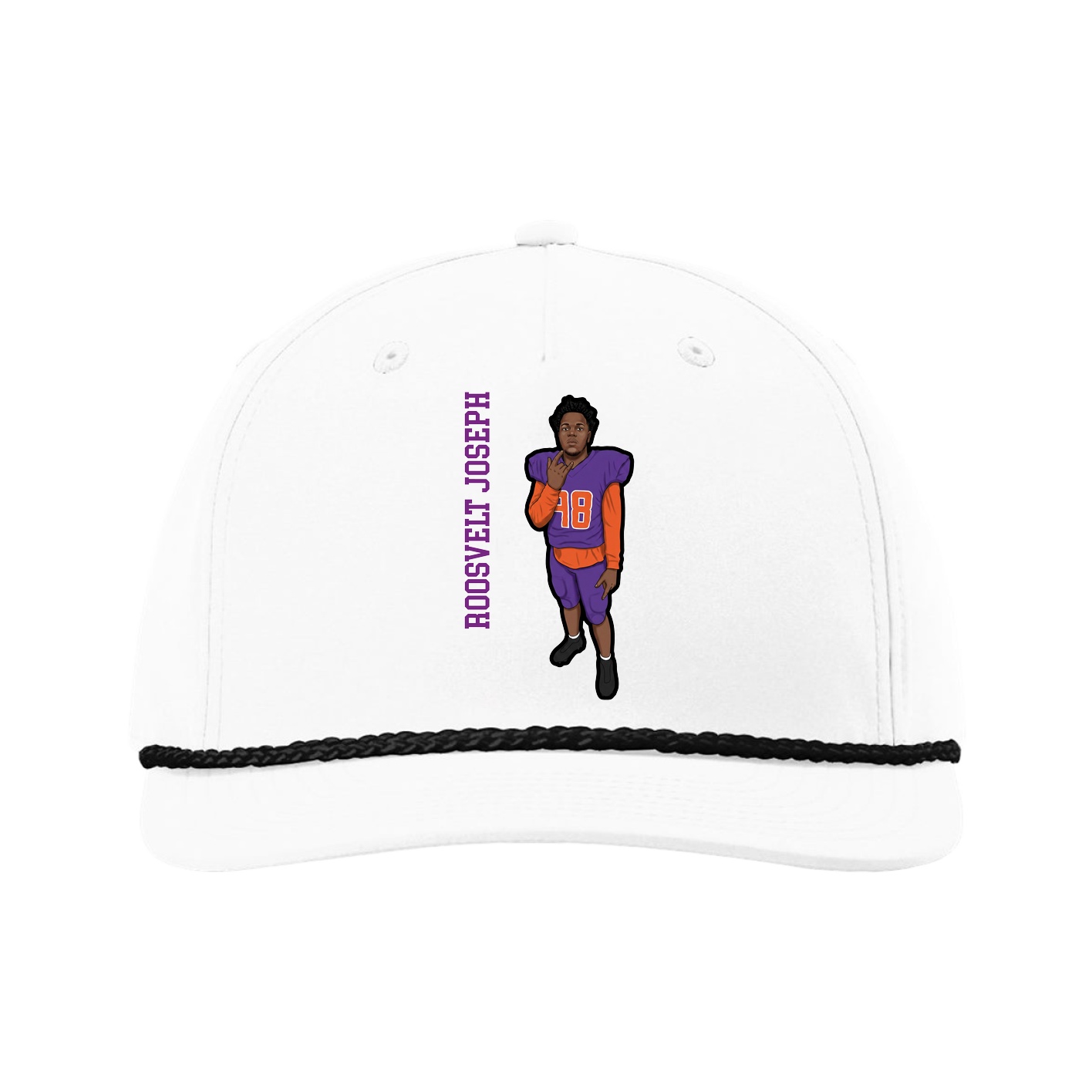 Five-Panel Classic Rope Cap — Name Vertical in White