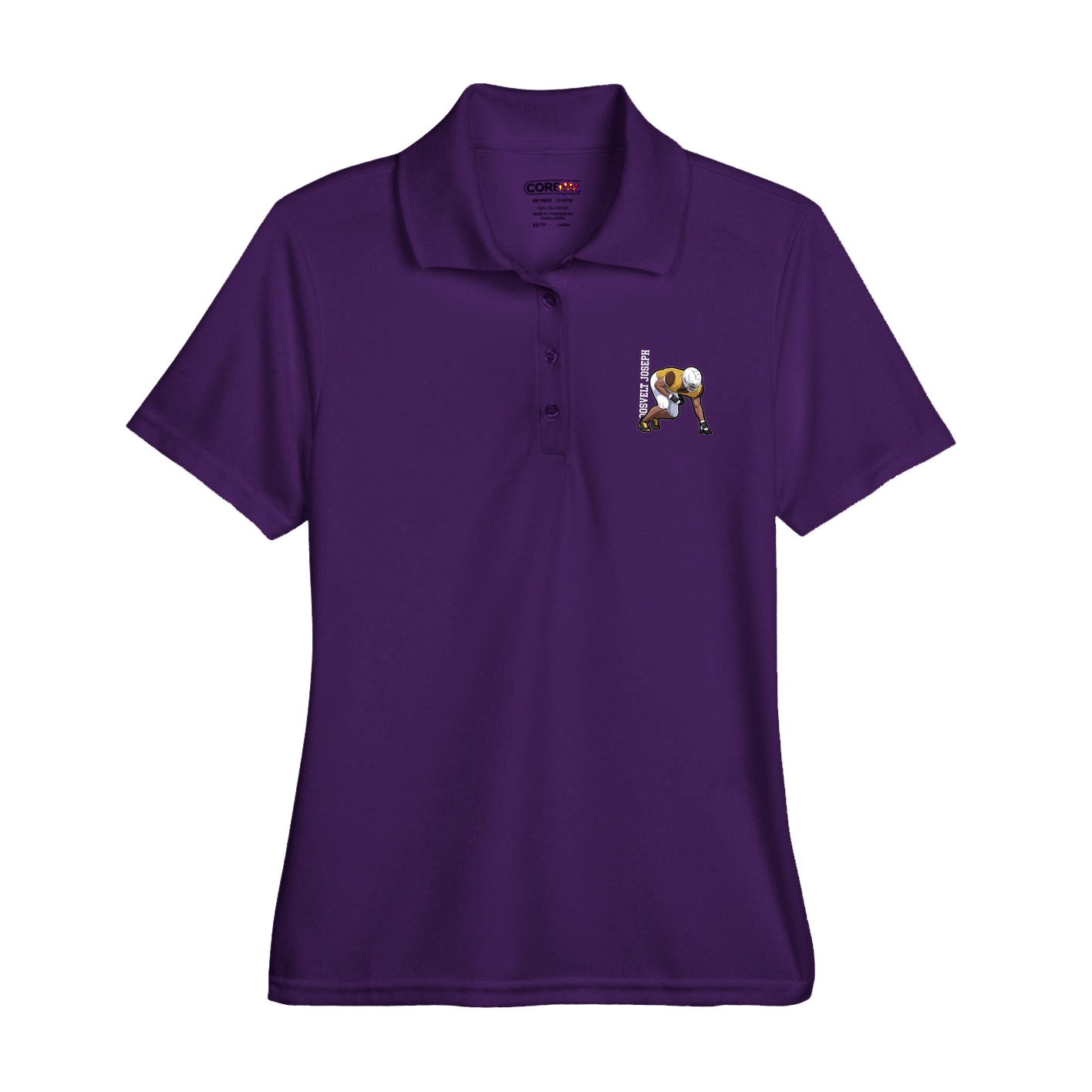 Womens Performance Polo — Name Vertical in Purple