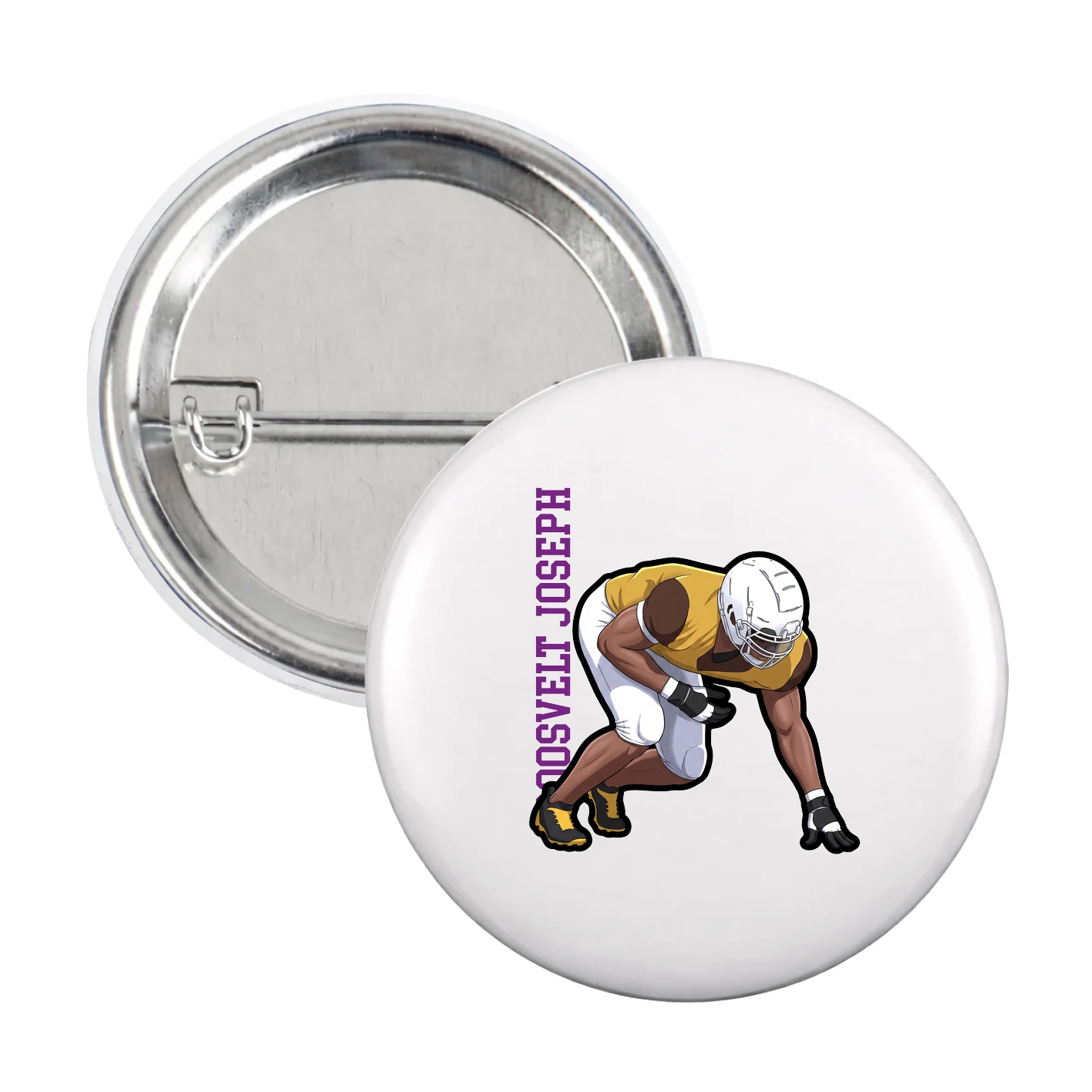 Game Day Button — Name Vertical in White