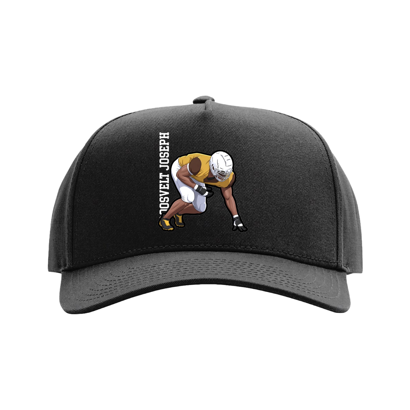 Full Fabric Five-Panel Champ Cap — Name Vertical in Black