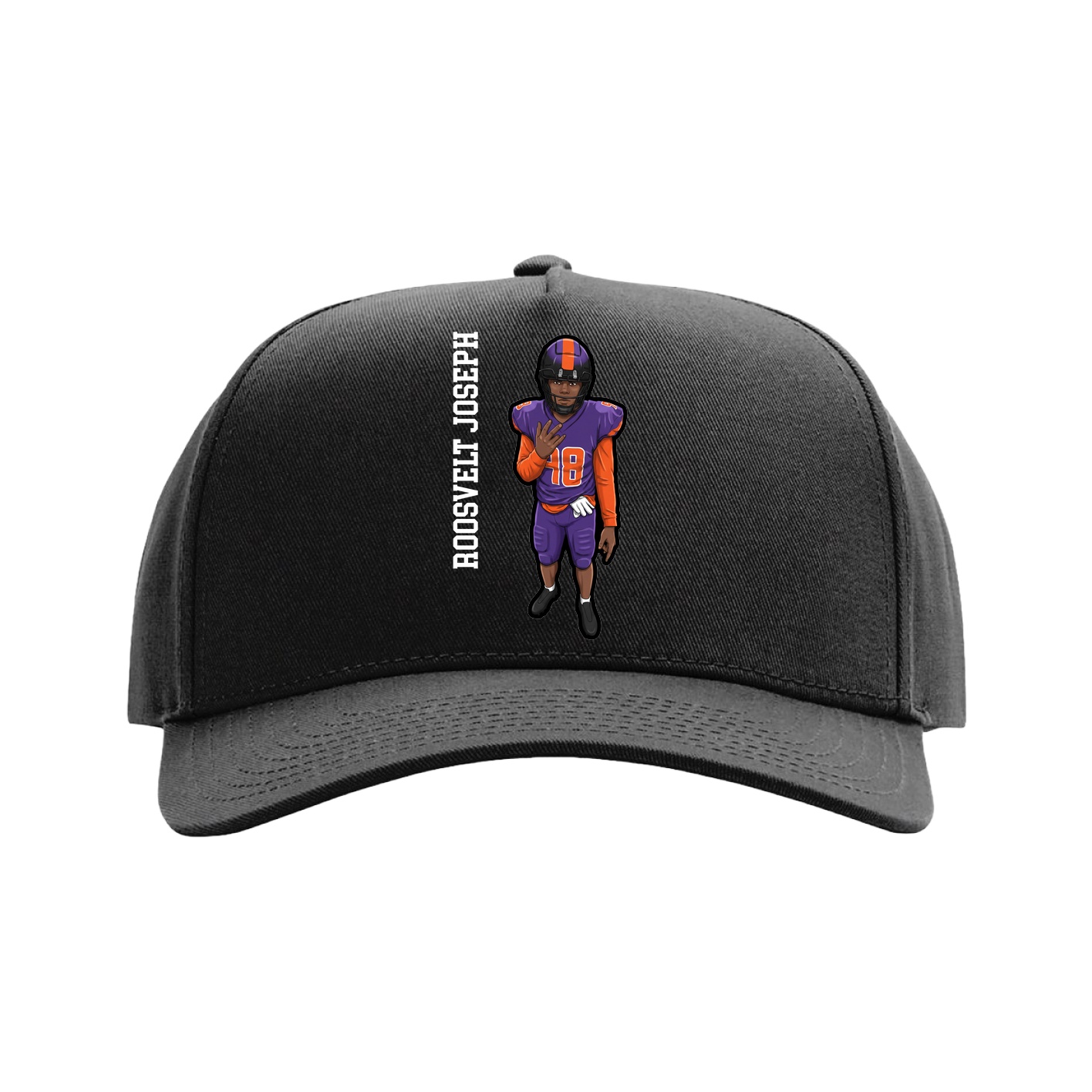 Full Fabric Five-Panel Champ Cap — Name Vertical in Black