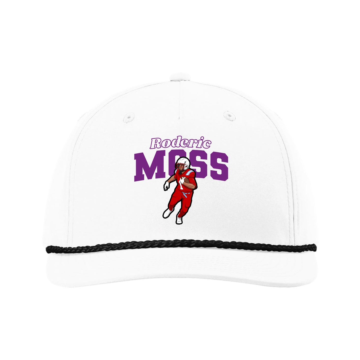 Five-Panel Classic Rope Cap — Name Arch in White