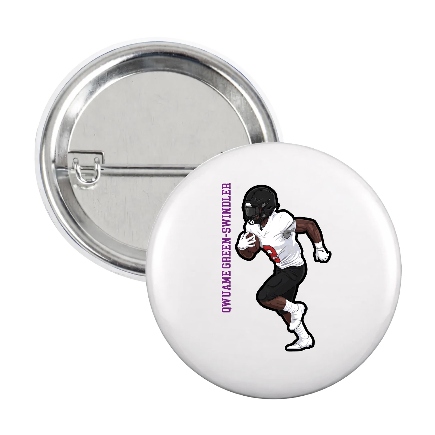Game Day Button — Name Vertical in White