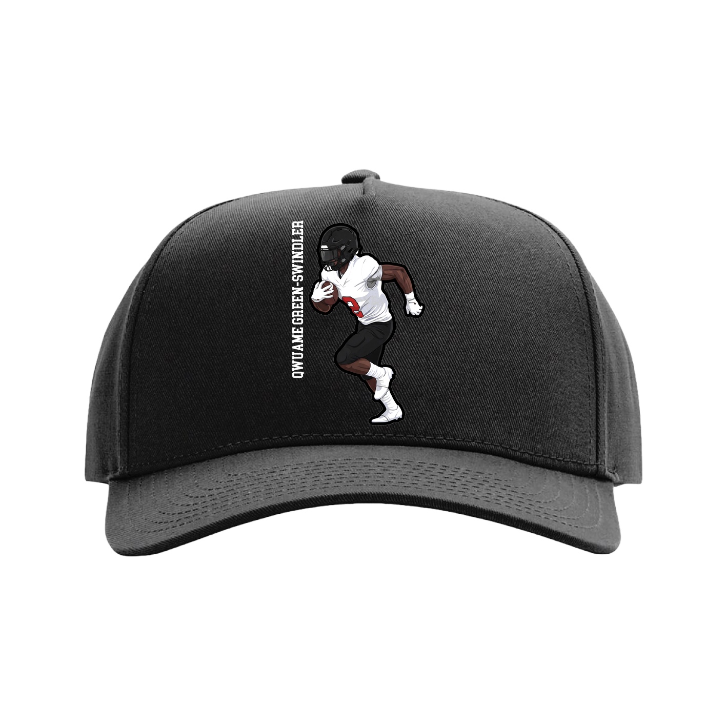 Full Fabric Five-Panel Champ Cap — Name Vertical in Black