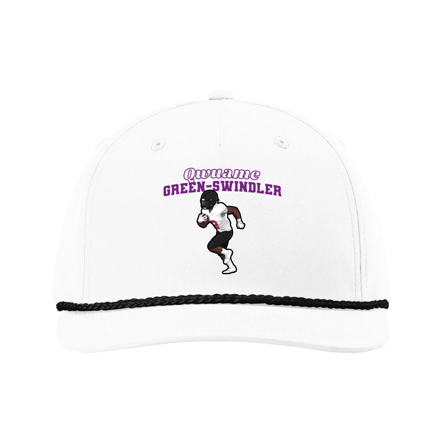 Five-Panel Classic Rope Cap — Name Arch in White