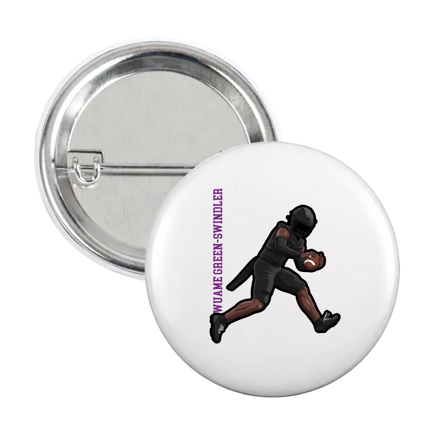 Game Day Button — Name Vertical in White