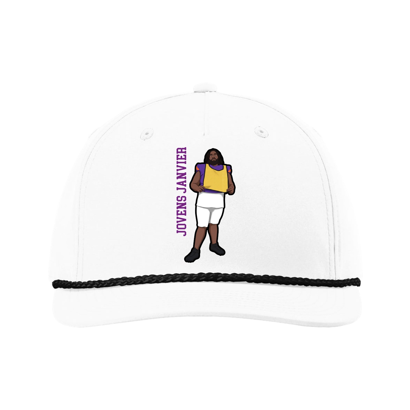 Five-Panel Classic Rope Cap — Name Vertical in White