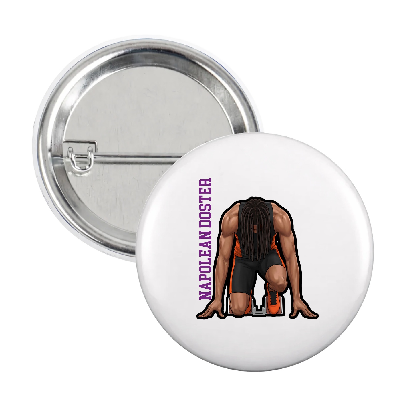 Game Day Button — Name Vertical in White