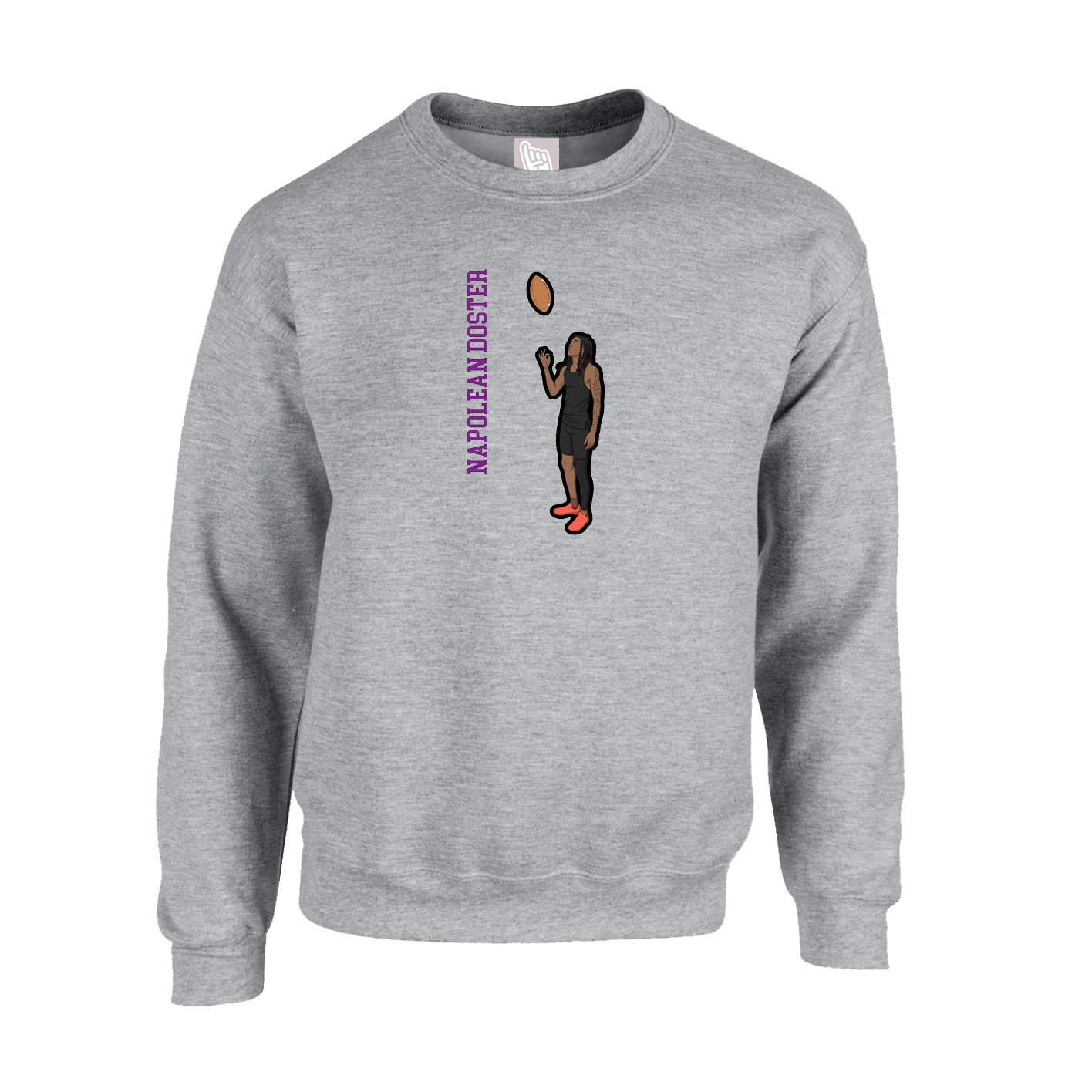 Fleece Crew — Name Vertical in Grey