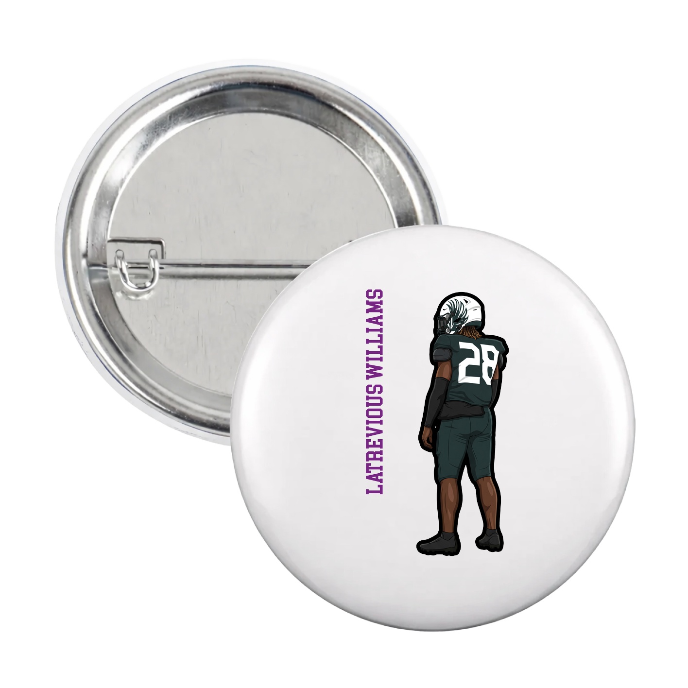 Game Day Button — Name Vertical in White