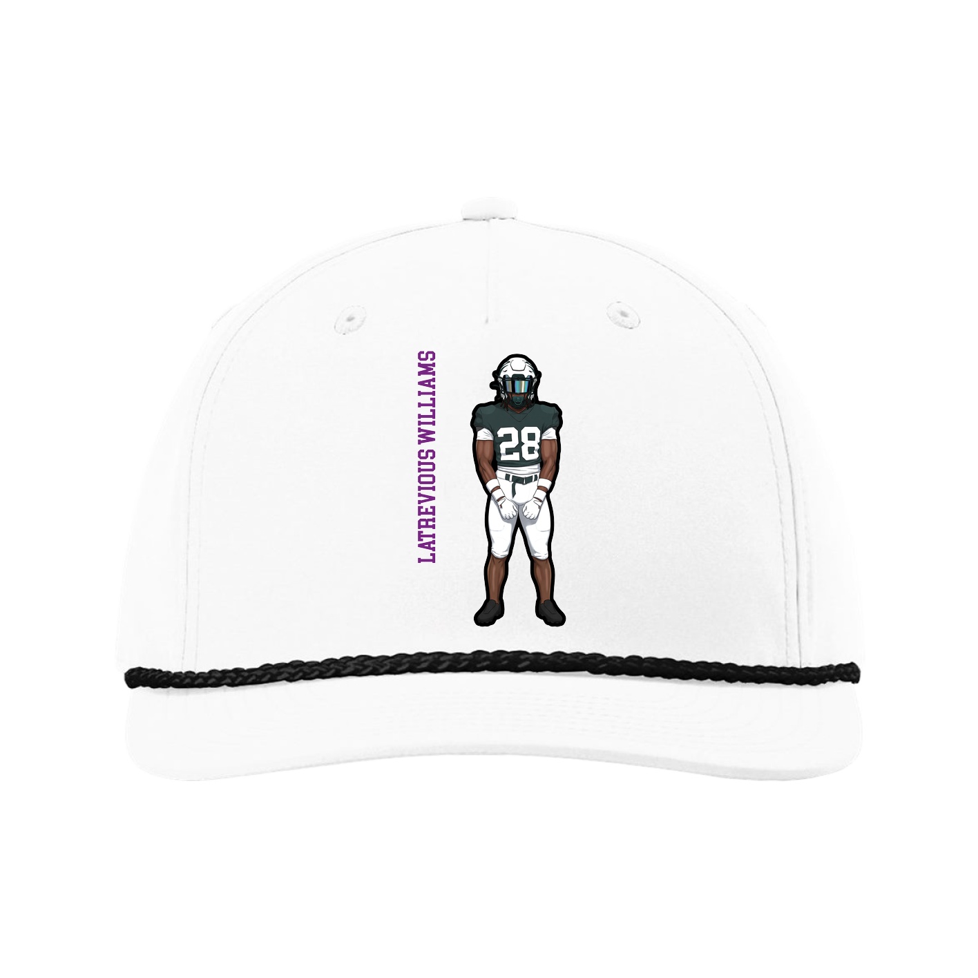 Five-Panel Classic Rope Cap — Name Vertical in White