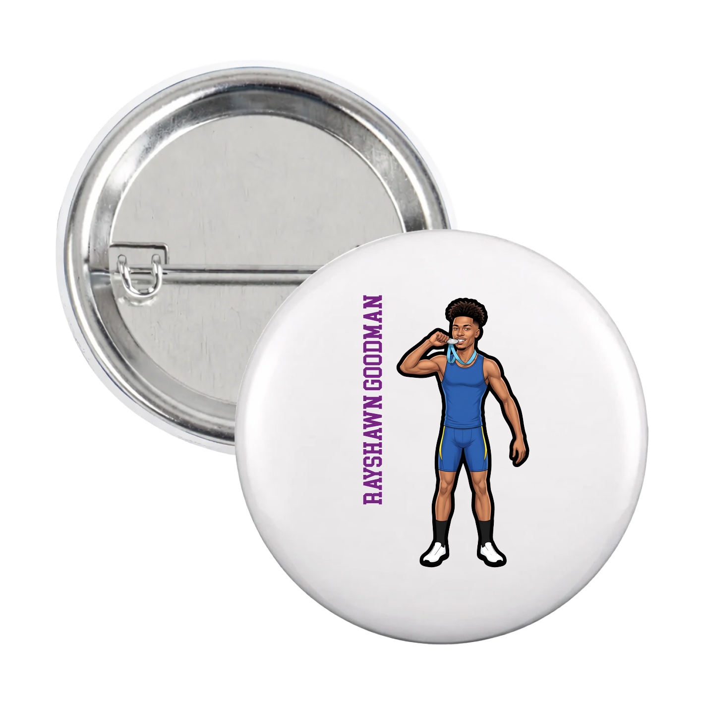 Game Day Button — Name Vertical in White