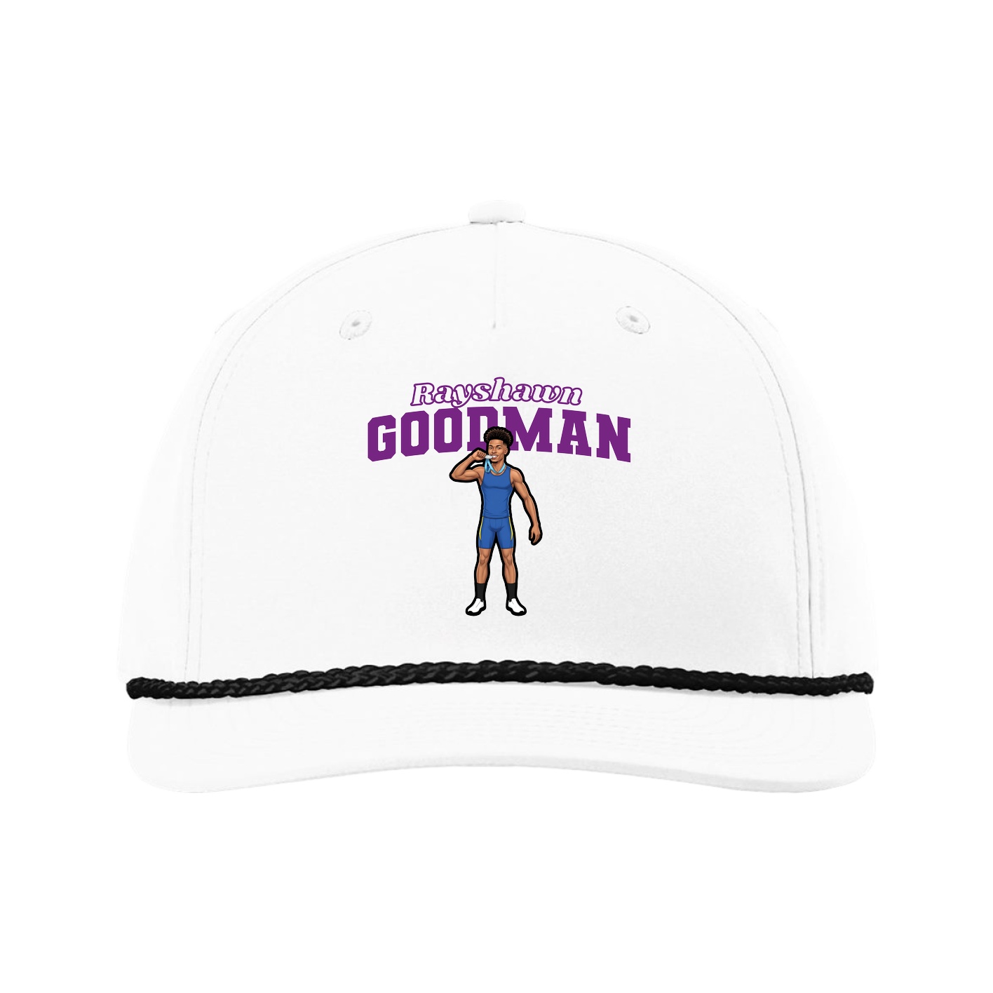 Five-Panel Classic Rope Cap — Name Arch in White