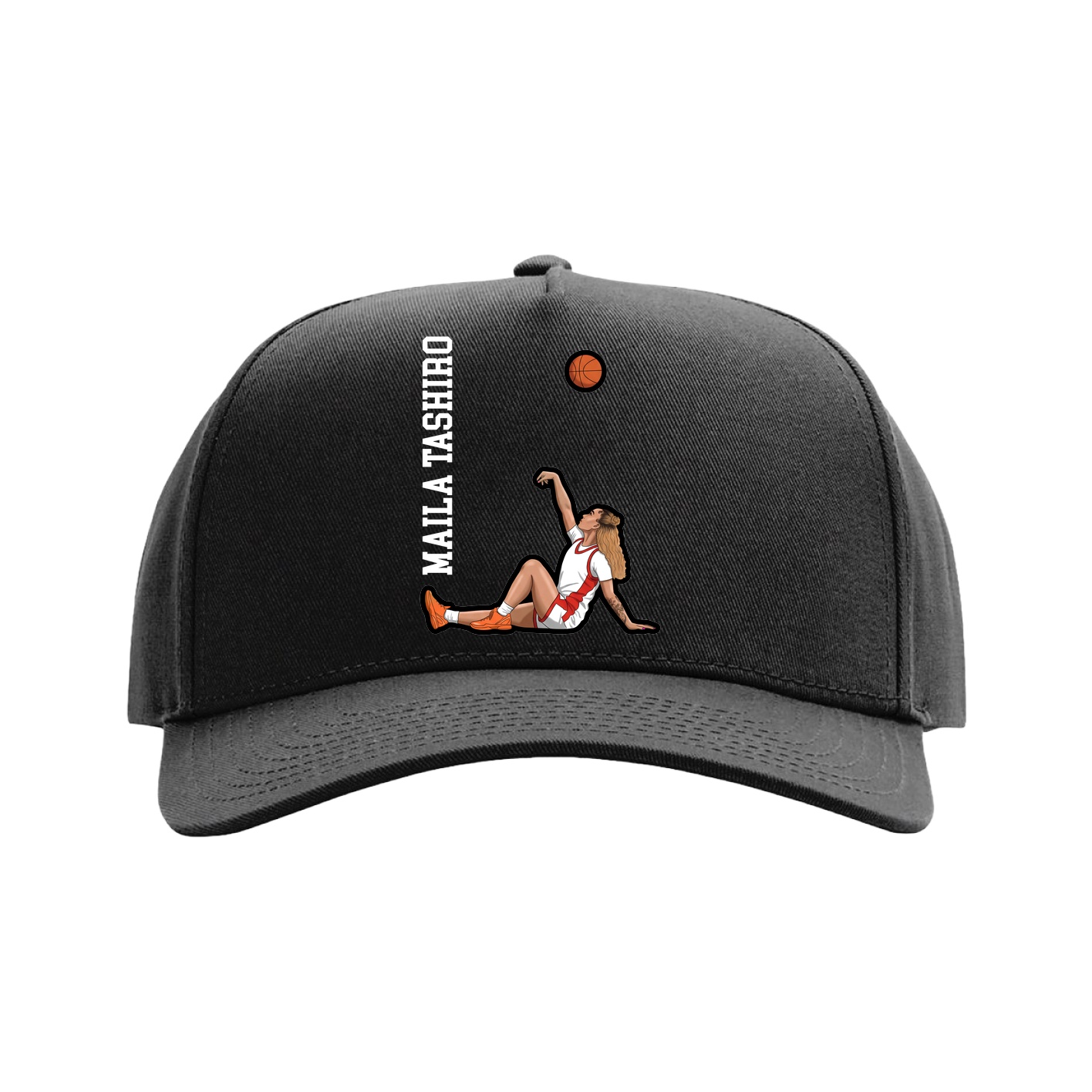 Full Fabric Five-Panel Champ Cap — Name Vertical in Black