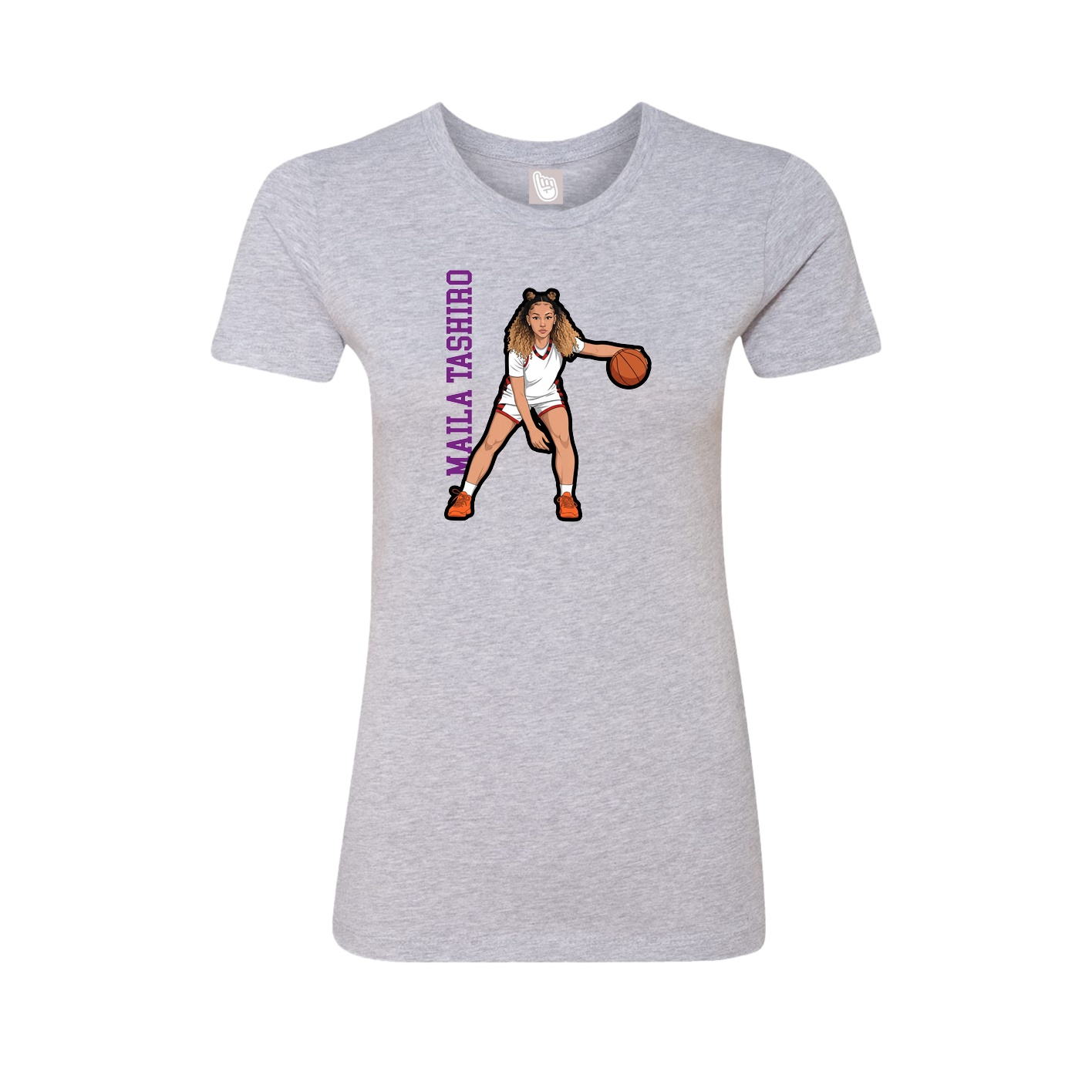 Fitted Women's Tee — Name Vertical in Grey