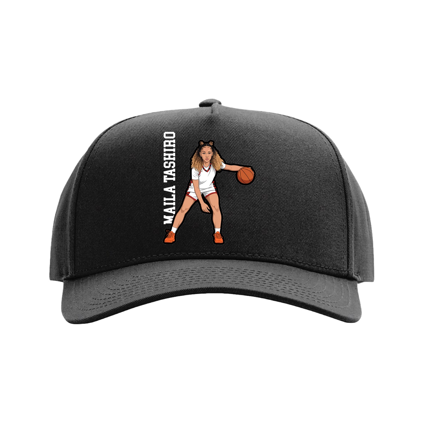 Full Fabric Five-Panel Champ Cap — Name Vertical in Black