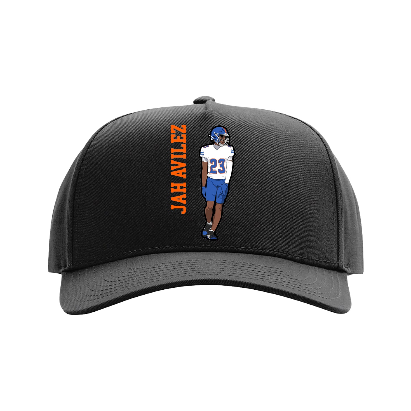 Full Fabric Five-Panel Champ Cap — Name Vertical in Black