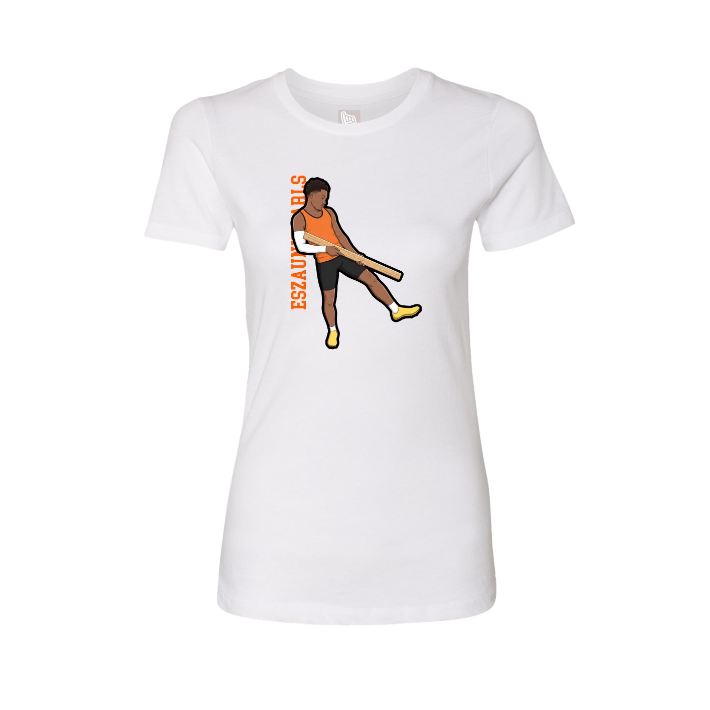 Fitted Women's Tee — Name Vertical in White