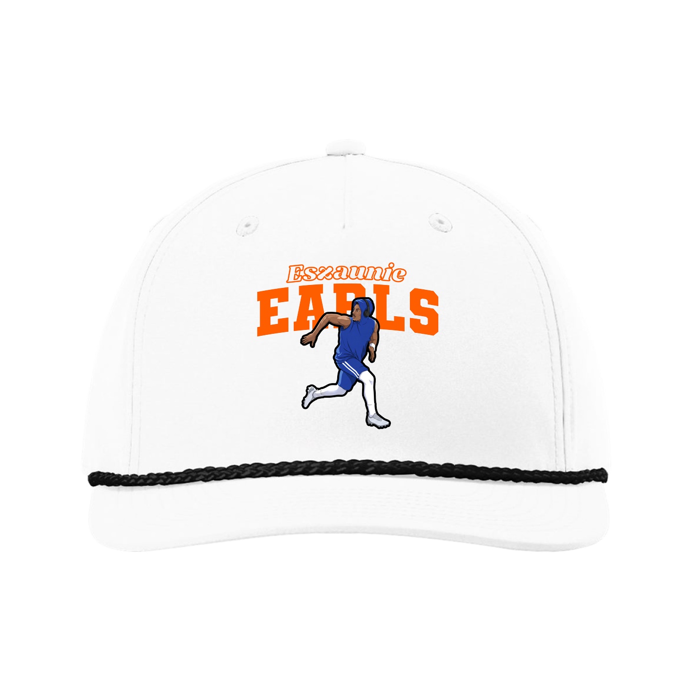 Five-Panel Classic Rope Cap — Name Arch in White