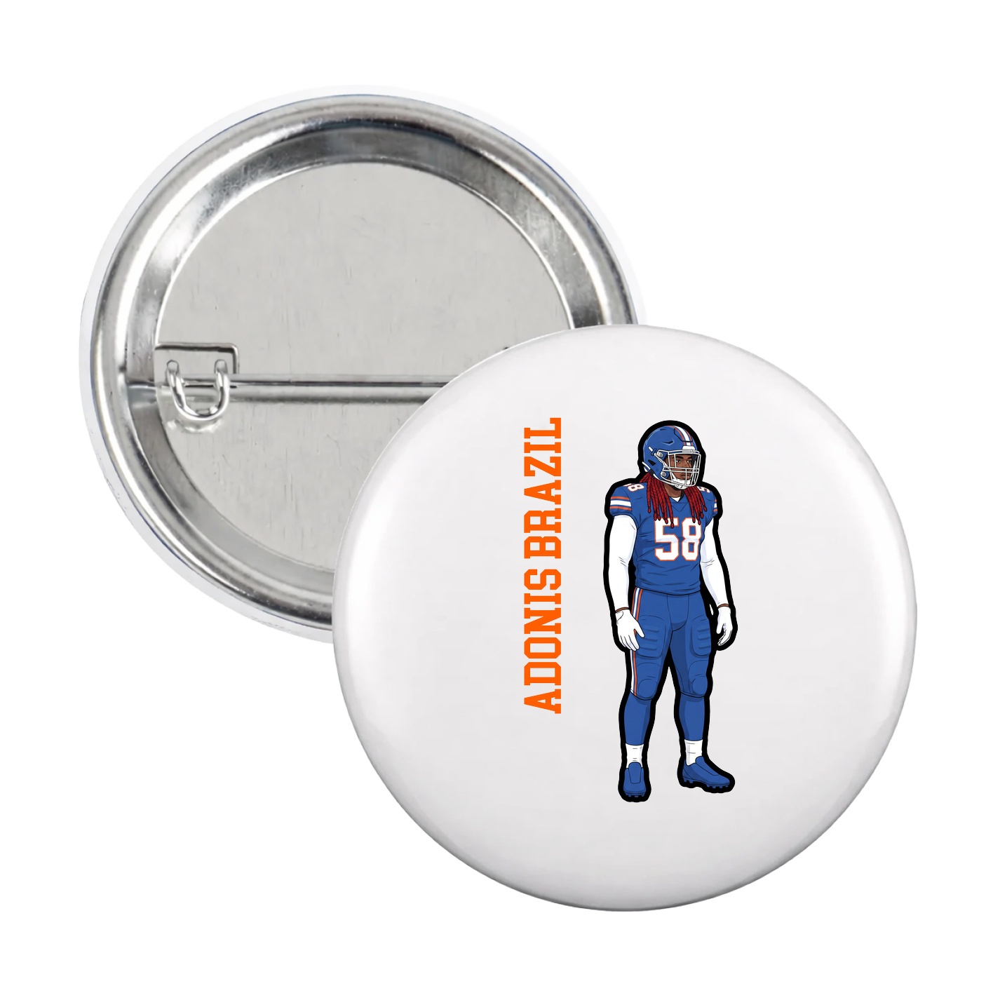 Game Day Button — Name Vertical in White