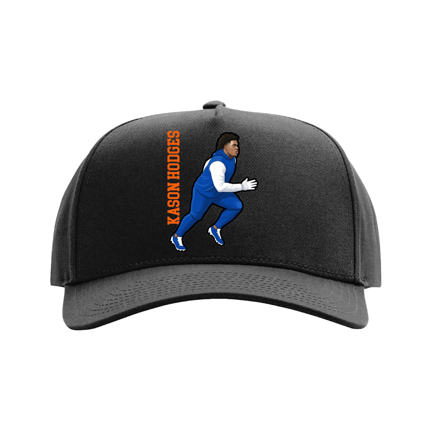 Full Fabric Five-Panel Champ Cap — Name Vertical in Black