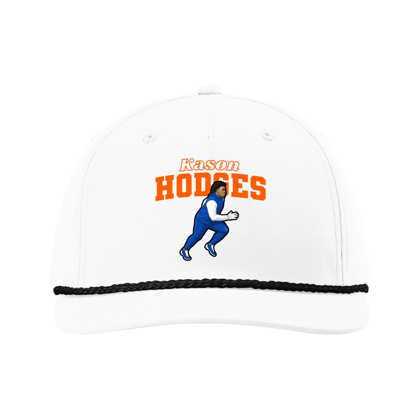 Five-Panel Classic Rope Cap — Name Arch in White