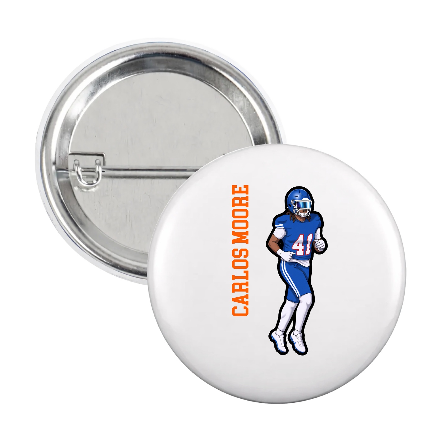 Game Day Button — Name Vertical in White