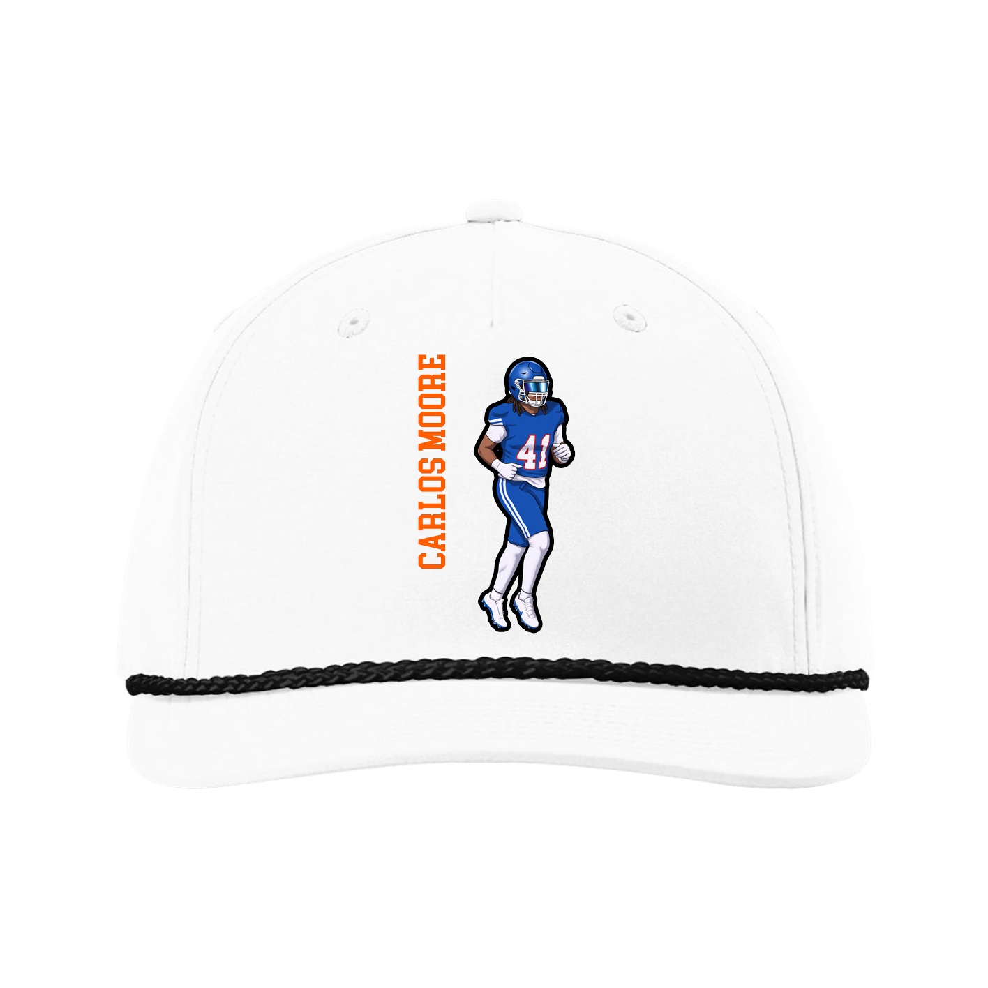 Five-Panel Classic Rope Cap — Name Vertical in White