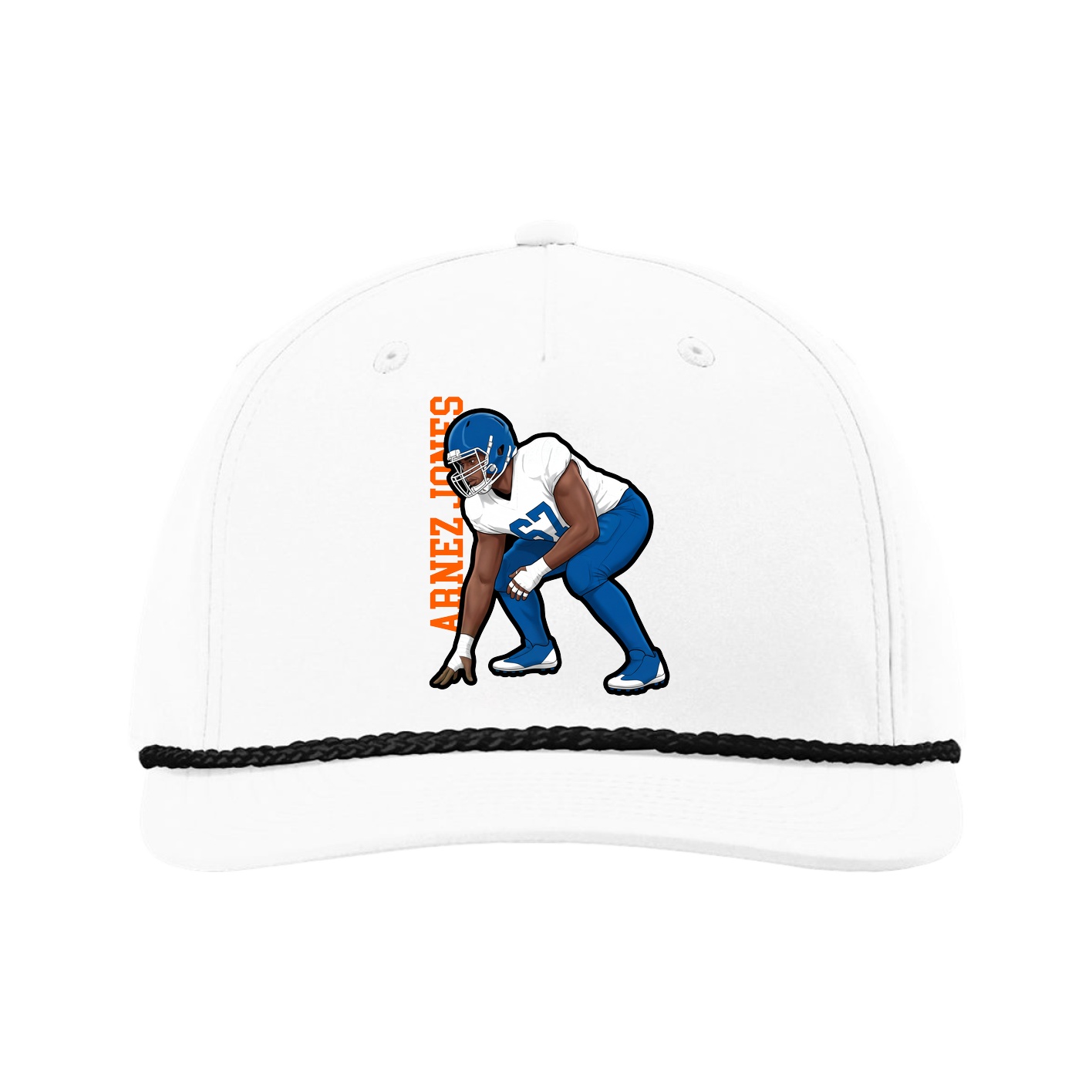 Five-Panel Classic Rope Cap — Name Vertical in White
