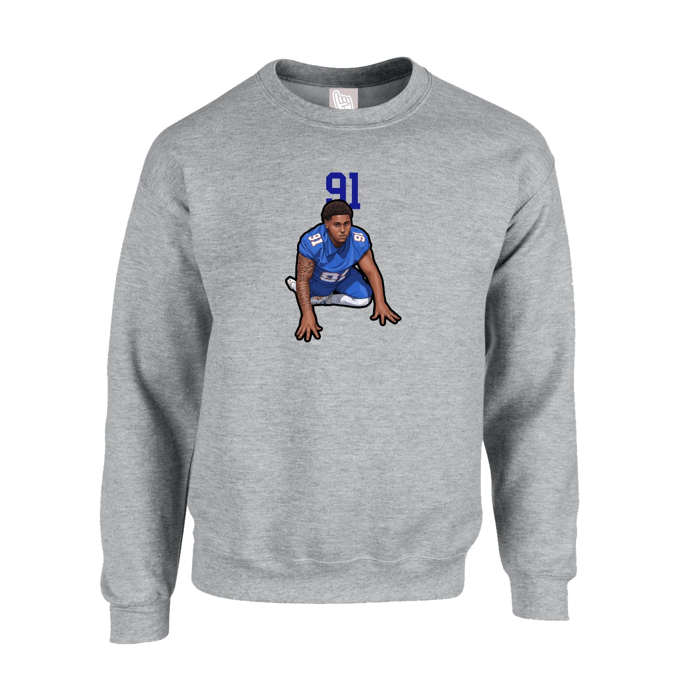 Fleece Crew — Number Top in Grey