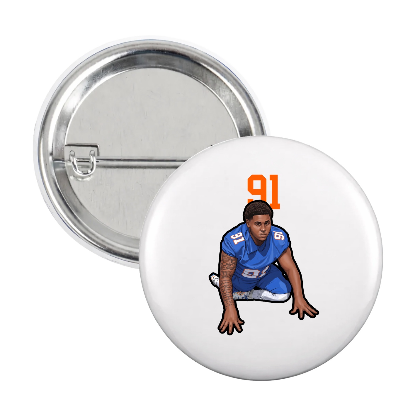 Game Day Button — Number Top in White